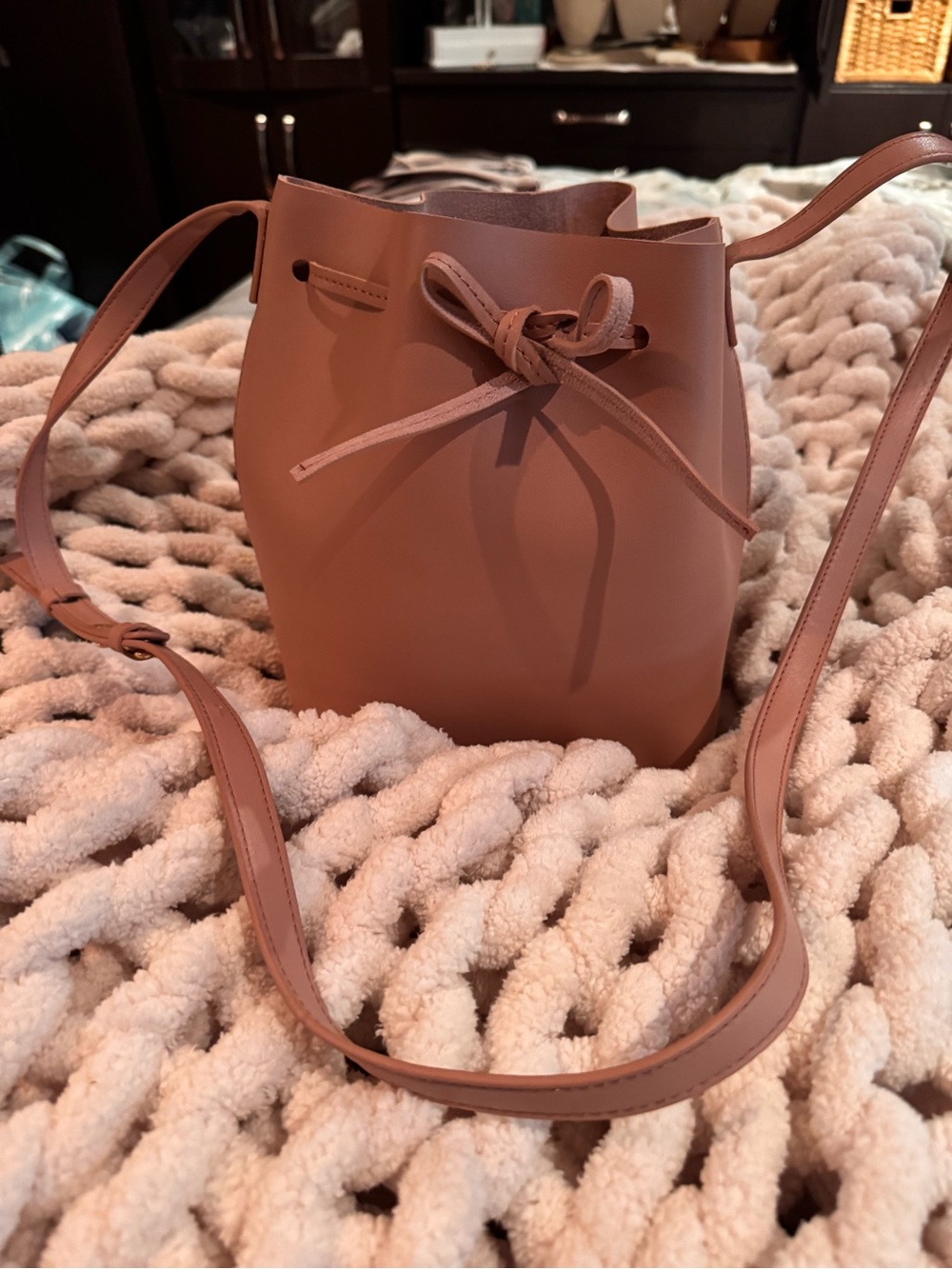 Womens soft Pink Bucket Crossbody Bag -
